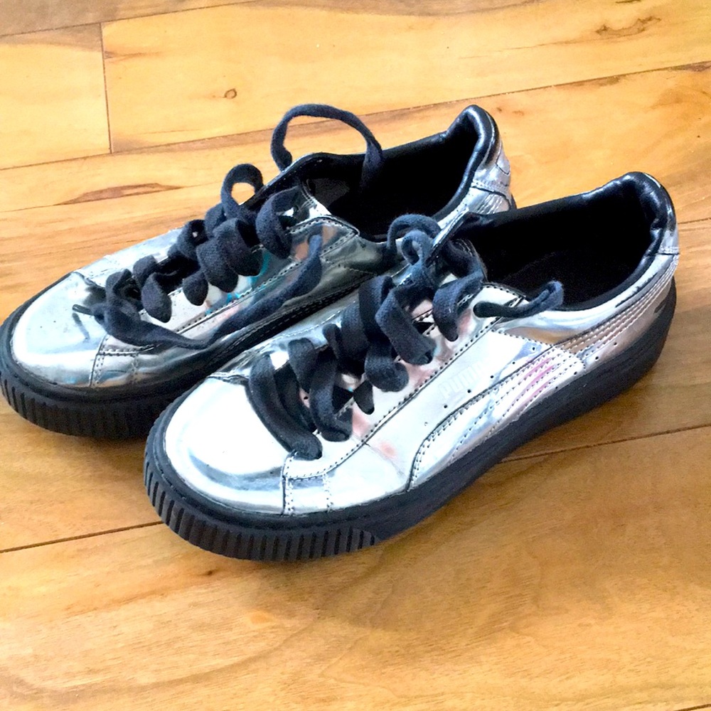 PUMA Basket Platform Metallic Silver Sneakers